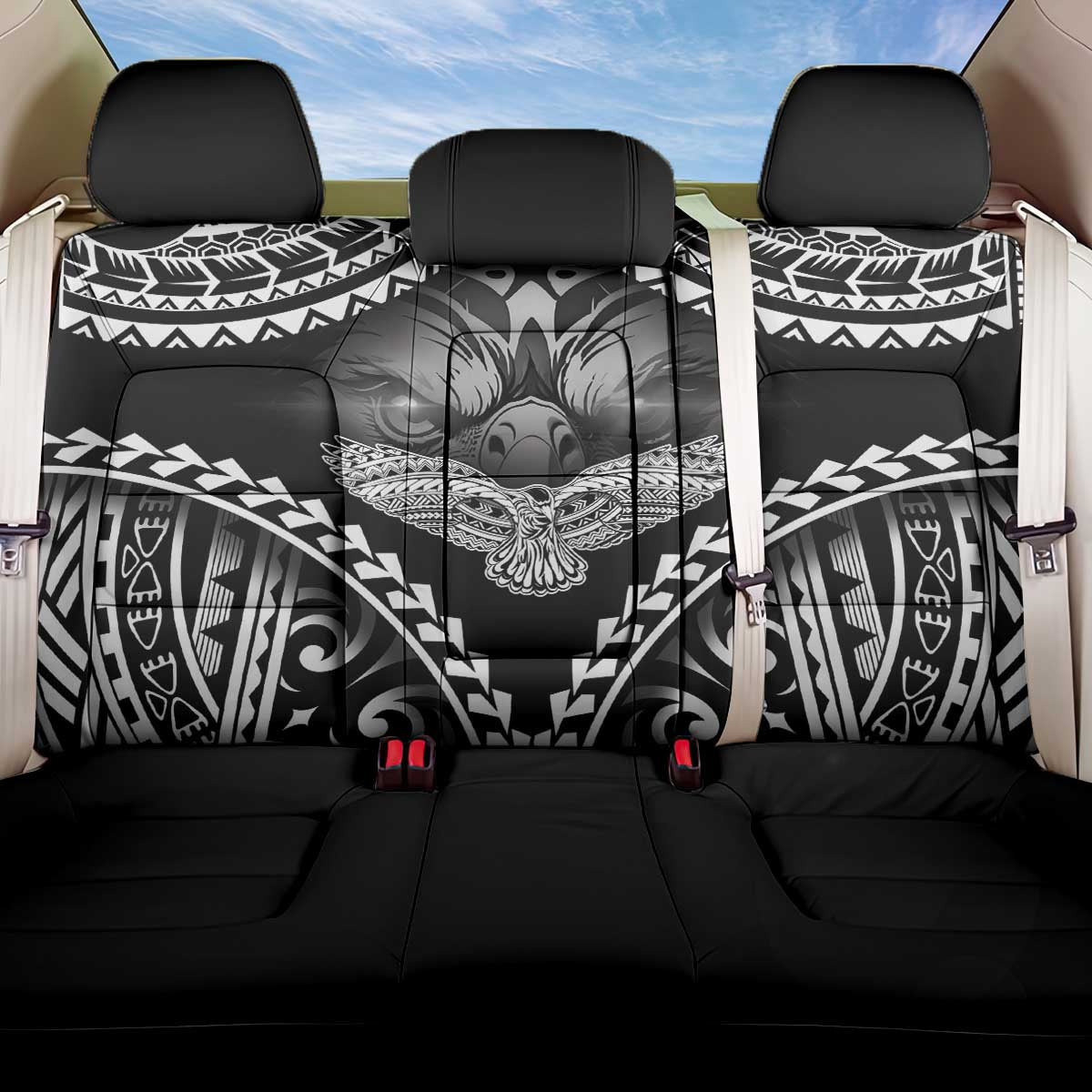 Hawaiian Hawk Back Car Seat Cover Polynesian Pattern Style LT05 One Size Black - Polynesian Pride