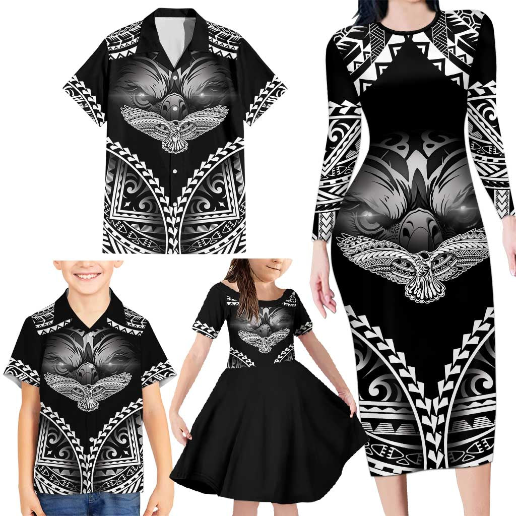 Hawaiian Hawk Family Matching Long Sleeve Bodycon Dress and Hawaiian Shirt Polynesian Pattern Style LT05 - Polynesian Pride