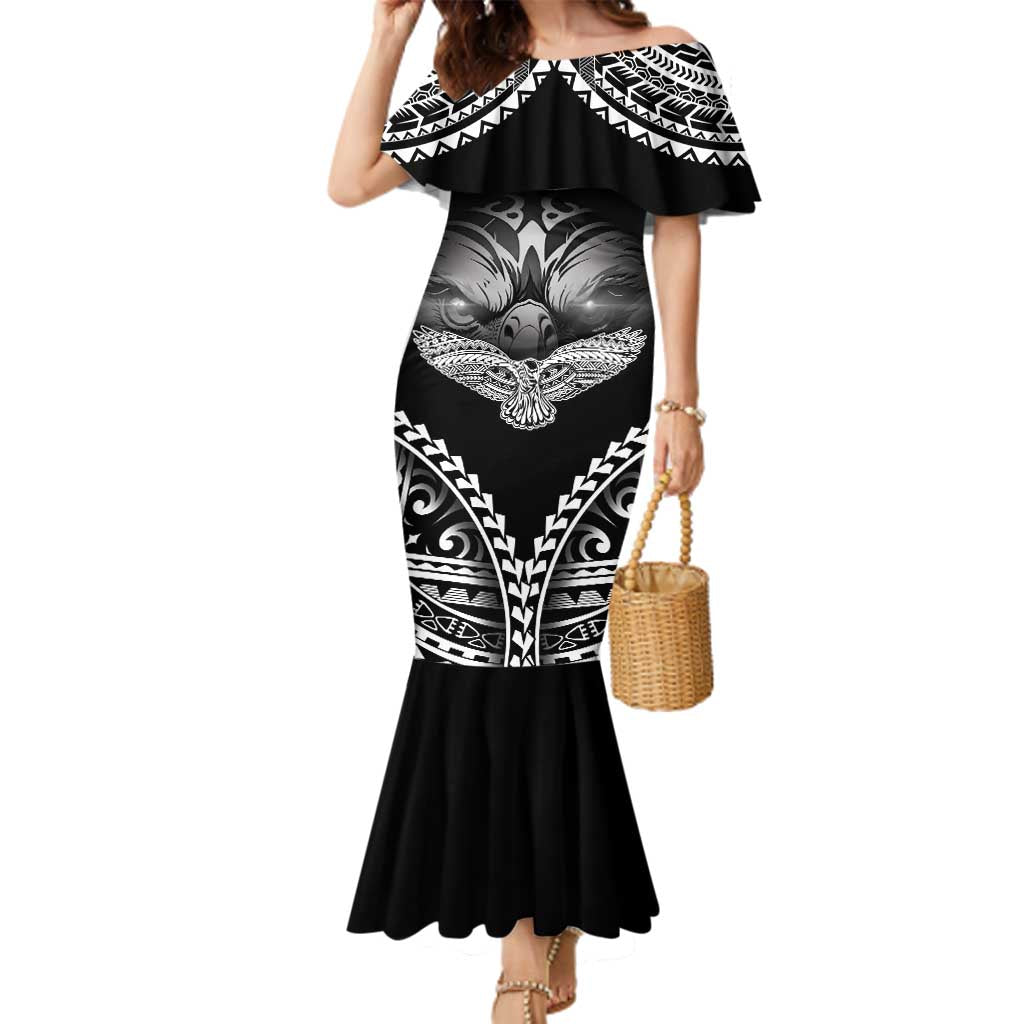 Hawaiian Hawk Family Matching Mermaid Dress and Hawaiian Shirt Polynesian Pattern Style LT05 Mom's Dress Black - Polynesian Pride