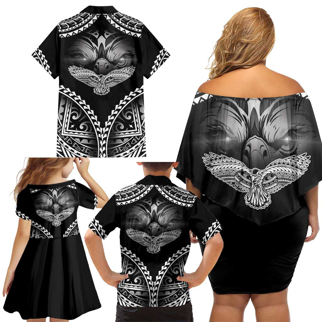 Hawaiian Hawk Family Matching Off Shoulder Short Dress and Hawaiian Shirt Polynesian Pattern Style LT05 - Polynesian Pride