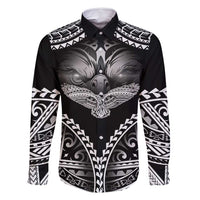 Hawaiian Hawk Family Matching Off Shoulder Short Dress and Hawaiian Shirt Polynesian Pattern Style LT05 Dad's Shirt - Long Sleeve Black - Polynesian Pride