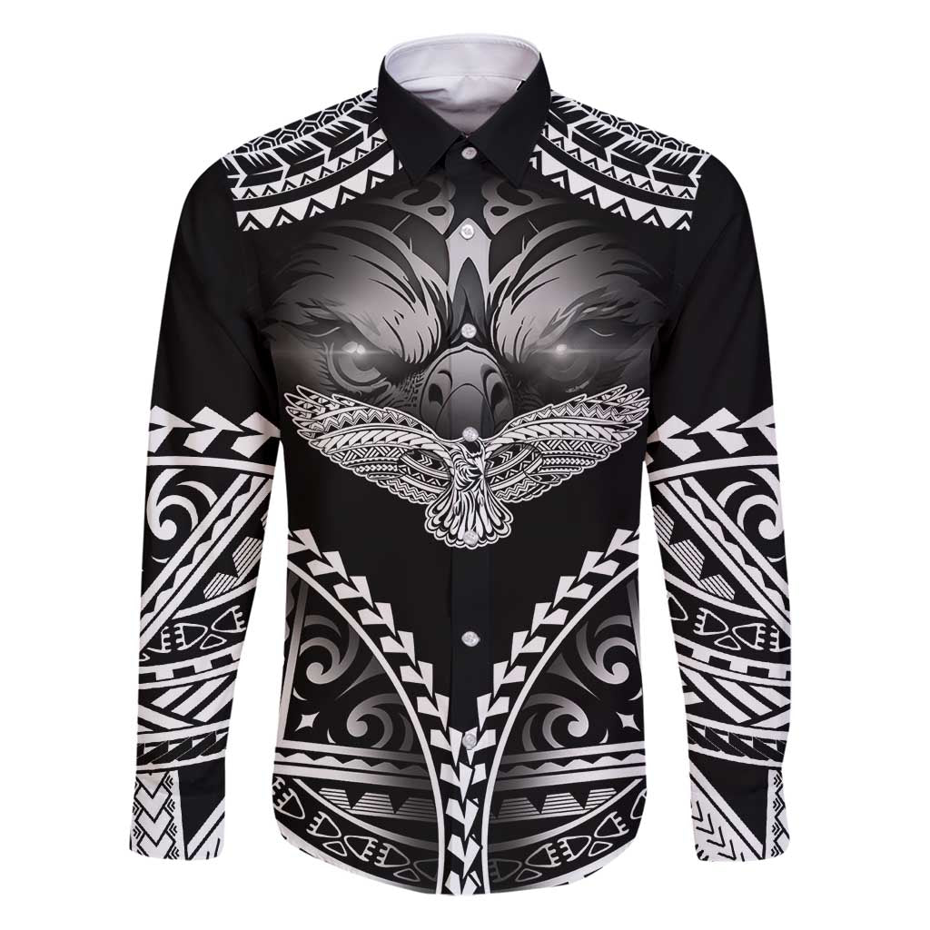 Hawaiian Hawk Family Matching Puletasi and Hawaiian Shirt Polynesian Pattern Style LT05 Dad's Shirt - Long Sleeve Black - Polynesian Pride