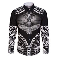 Hawaiian Hawk Family Matching Puletasi and Hawaiian Shirt Polynesian Pattern Style LT05 Dad's Shirt - Long Sleeve Black - Polynesian Pride