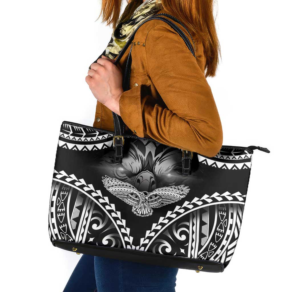 Hawaiian Hawk Leather Tote Bag Polynesian Pattern Style LT05 Black - Polynesian Pride