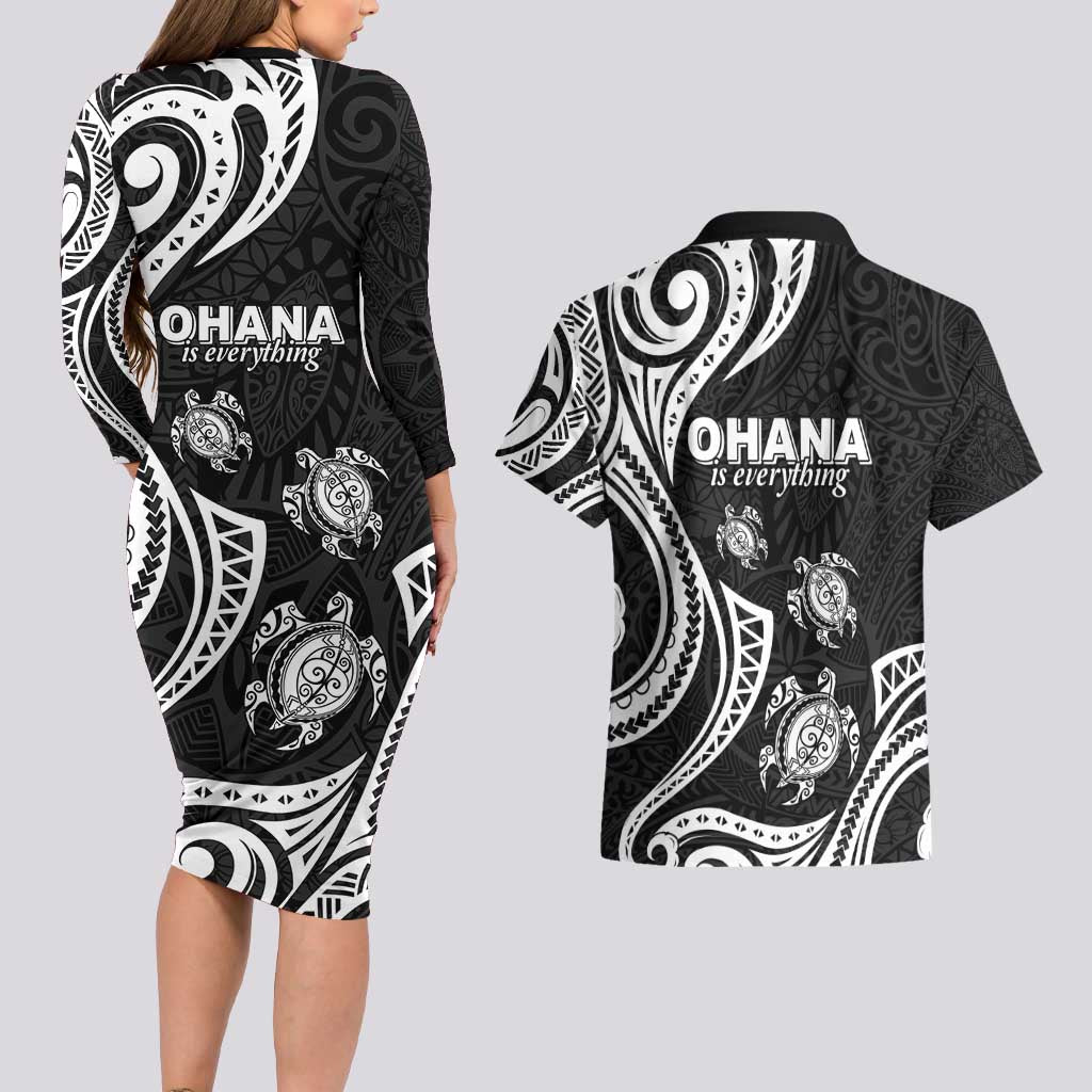 Hawaii Ohana Means Family Couples Matching Long Sleeve Bodycon Dress and Hawaiian Shirt Sea Turtle Polynesian Style LT05 - Polynesian Pride