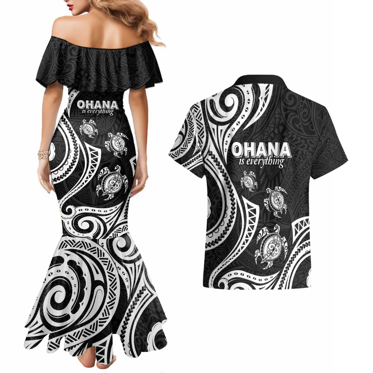 Hawaii Ohana Means Family Couples Matching Mermaid Dress and Hawaiian Shirt Sea Turtle Polynesian Style LT05 - Polynesian Pride