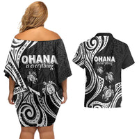 Hawaii Ohana Means Family Couples Matching Off Shoulder Short Dress and Hawaiian Shirt Sea Turtle Polynesian Style LT05 - Polynesian Pride