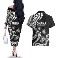 Hawaii Ohana Means Family Couples Matching Off The Shoulder Long Sleeve Dress and Hawaiian Shirt Sea Turtle Polynesian Style LT05 - Polynesian Pride