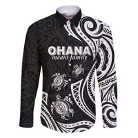 Hawaii Ohana Means Family Family Matching Off Shoulder Short Dress and Hawaiian Shirt Sea Turtle Polynesian Style LT05 Dad's Shirt - Long Sleeve Black - Polynesian Pride