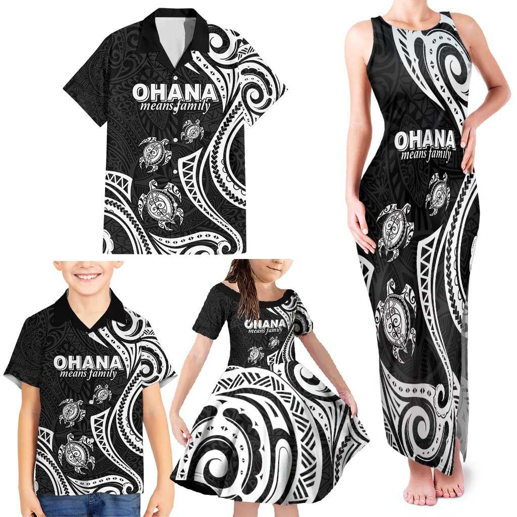 Hawaii Ohana Means Family Family Matching Tank Maxi Dress and Hawaiian Shirt Sea Turtle Polynesian Style