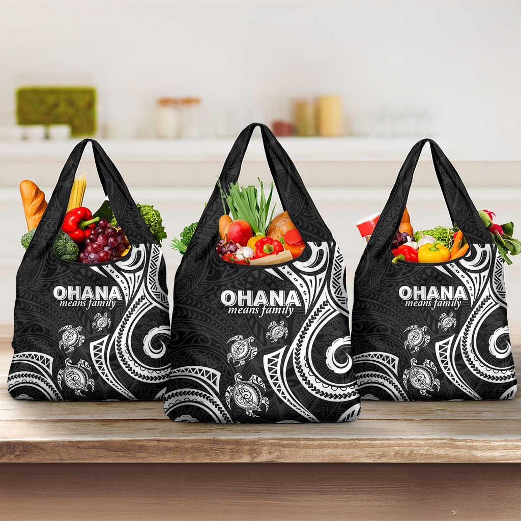 Hawaii Ohana Means Family Grocery Bag Sea Turtle Polynesian Style