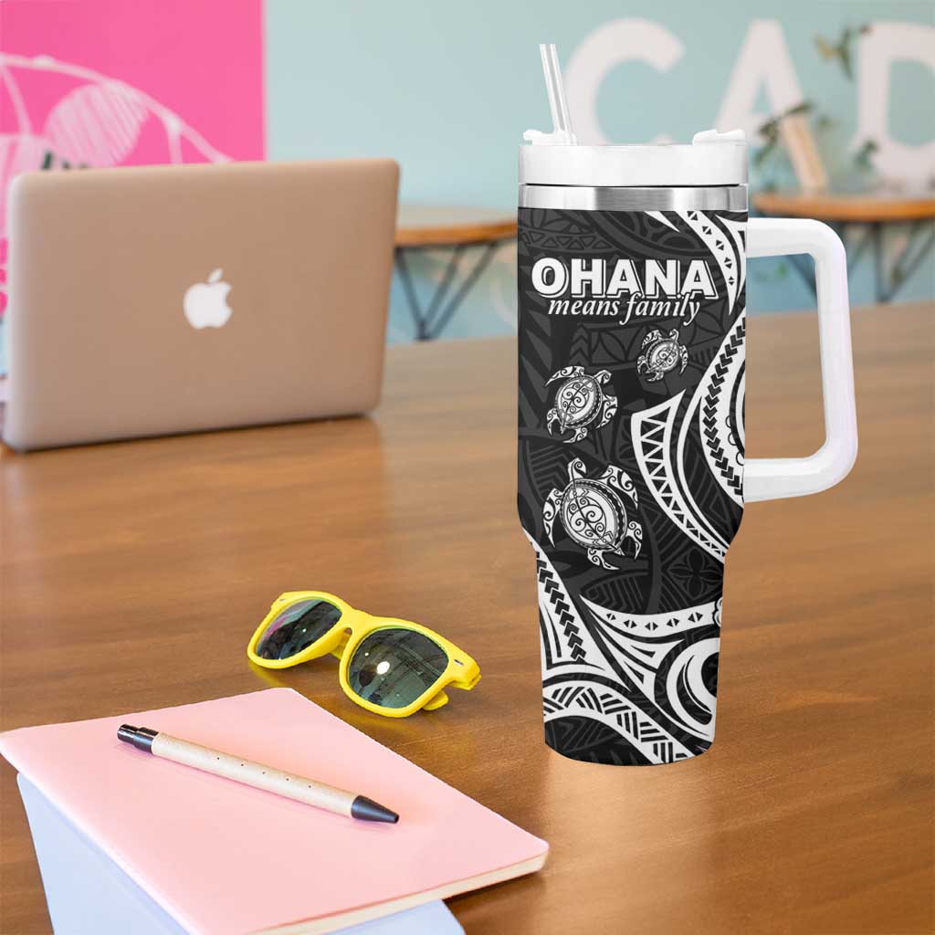 Hawaii Ohana Means Family Tumbler With Handle Sea Turtle Polynesian Style