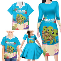 Ohana Hawaii Family Matching Long Sleeve Bodycon Dress and Hawaiian Shirt Kawaii Family Turtle LT05 - Polynesian Pride