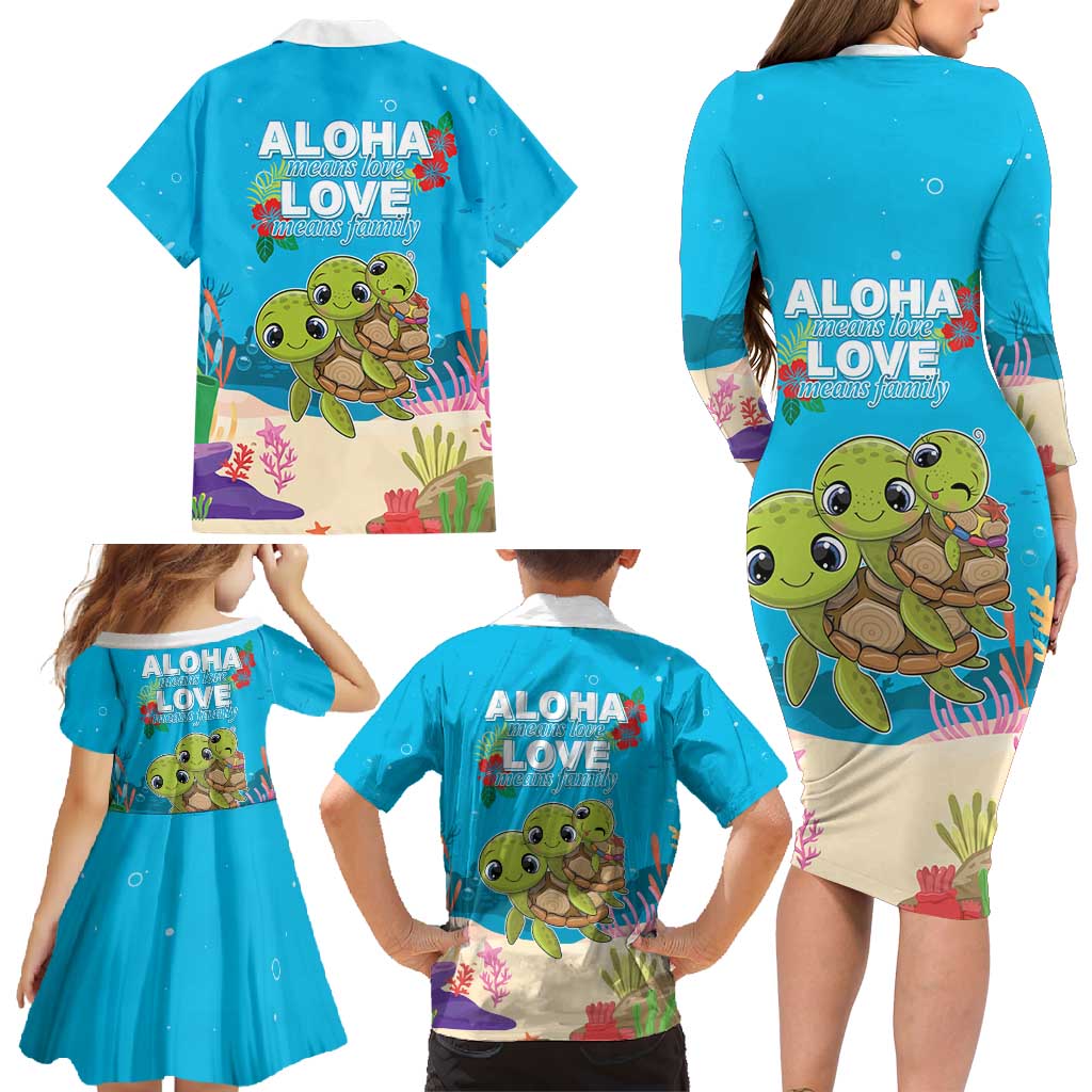 Ohana Hawaii Family Matching Long Sleeve Bodycon Dress and Hawaiian Shirt Kawaii Family Turtle LT05 - Polynesian Pride