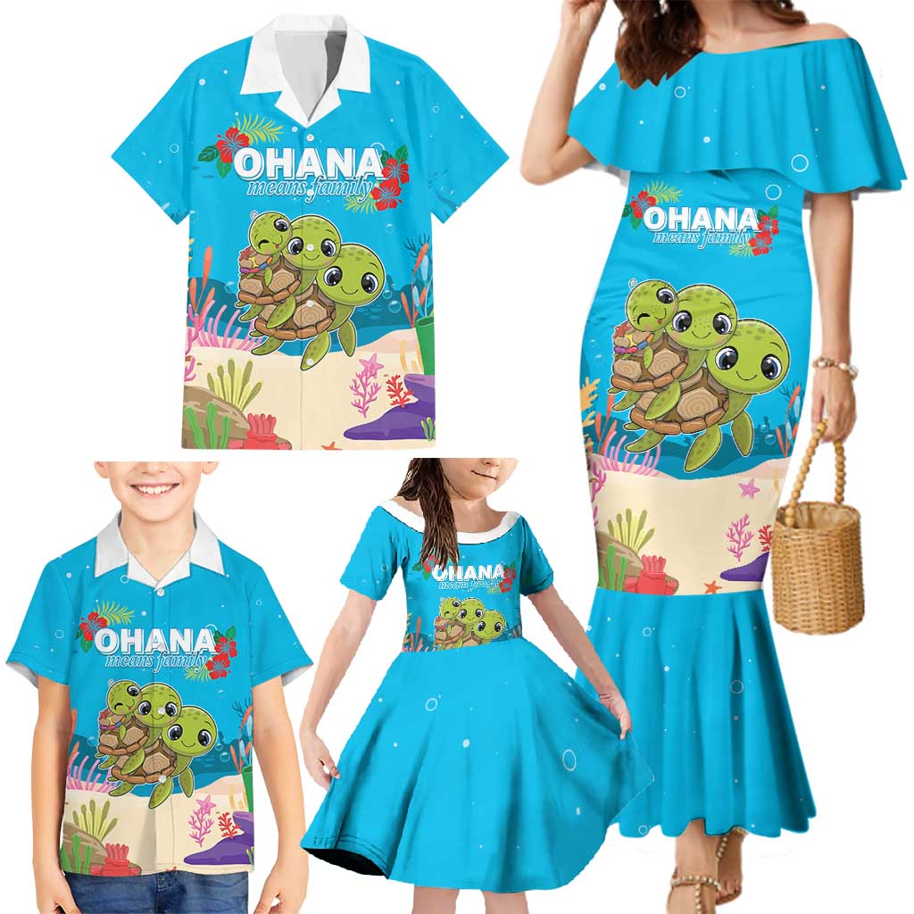 Ohana Hawaii Family Matching Mermaid Dress and Hawaiian Shirt Kawaii Family Turtle LT05 - Polynesian Pride