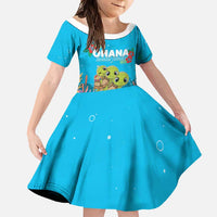 Ohana Hawaii Family Matching Off Shoulder Maxi Dress and Hawaiian Shirt Kawaii Family Turtle LT05 Daughter's Dress Blue - Polynesian Pride