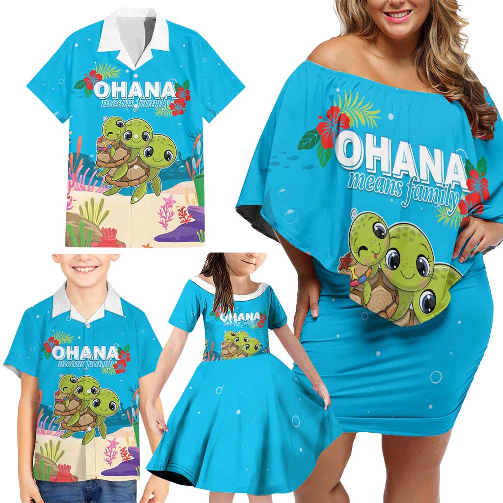 Ohana Hawaii Family Matching Off Shoulder Short Dress and Hawaiian Shirt Kawaii Family Turtle LT05 - Polynesian Pride