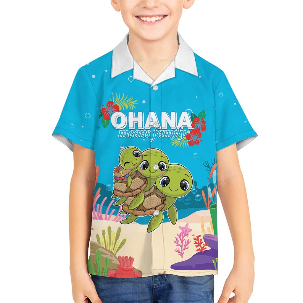 Ohana Hawaii Family Matching Off Shoulder Short Dress and Hawaiian Shirt Kawaii Family Turtle LT05 Son's Shirt Blue - Polynesian Pride