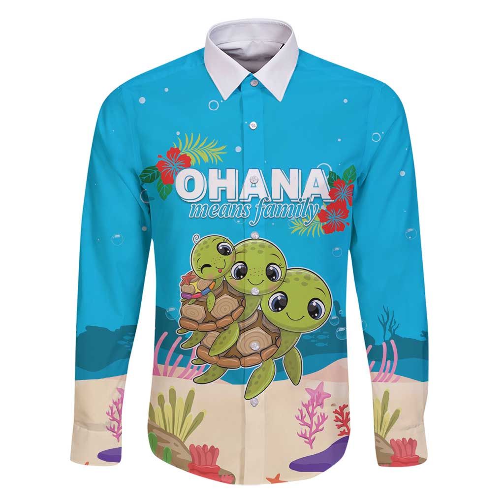 Ohana Hawaii Family Matching Puletasi and Hawaiian Shirt Kawaii Family Turtle LT05 Dad's Shirt - Long Sleeve Blue - Polynesian Pride