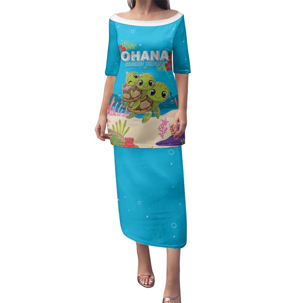 Ohana Hawaii Family Matching Puletasi and Hawaiian Shirt Kawaii Family Turtle LT05 Mom's Dress Blue - Polynesian Pride