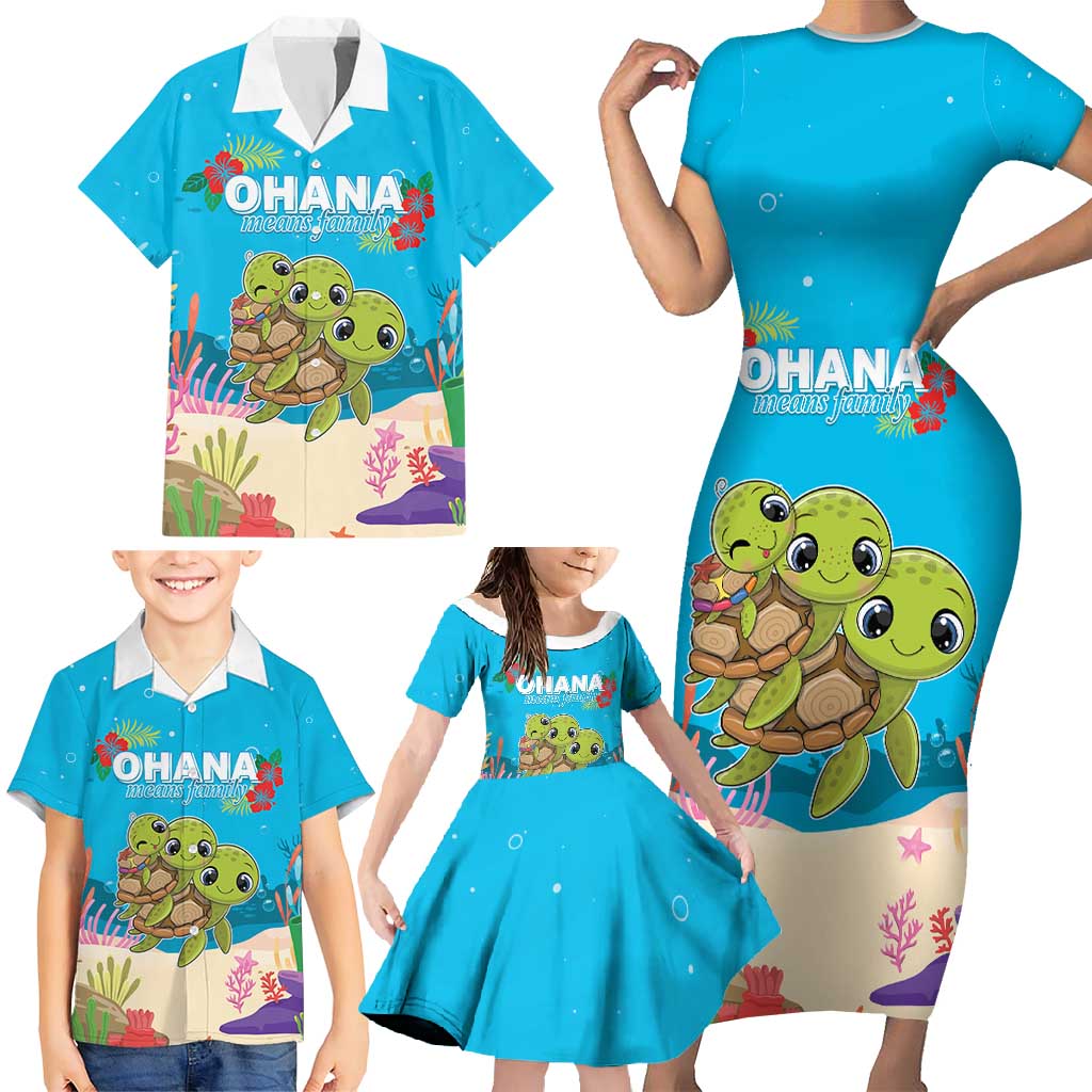 Ohana Hawaii Family Matching Short Sleeve Bodycon Dress and Hawaiian Shirt Kawaii Family Turtle LT05 - Polynesian Pride