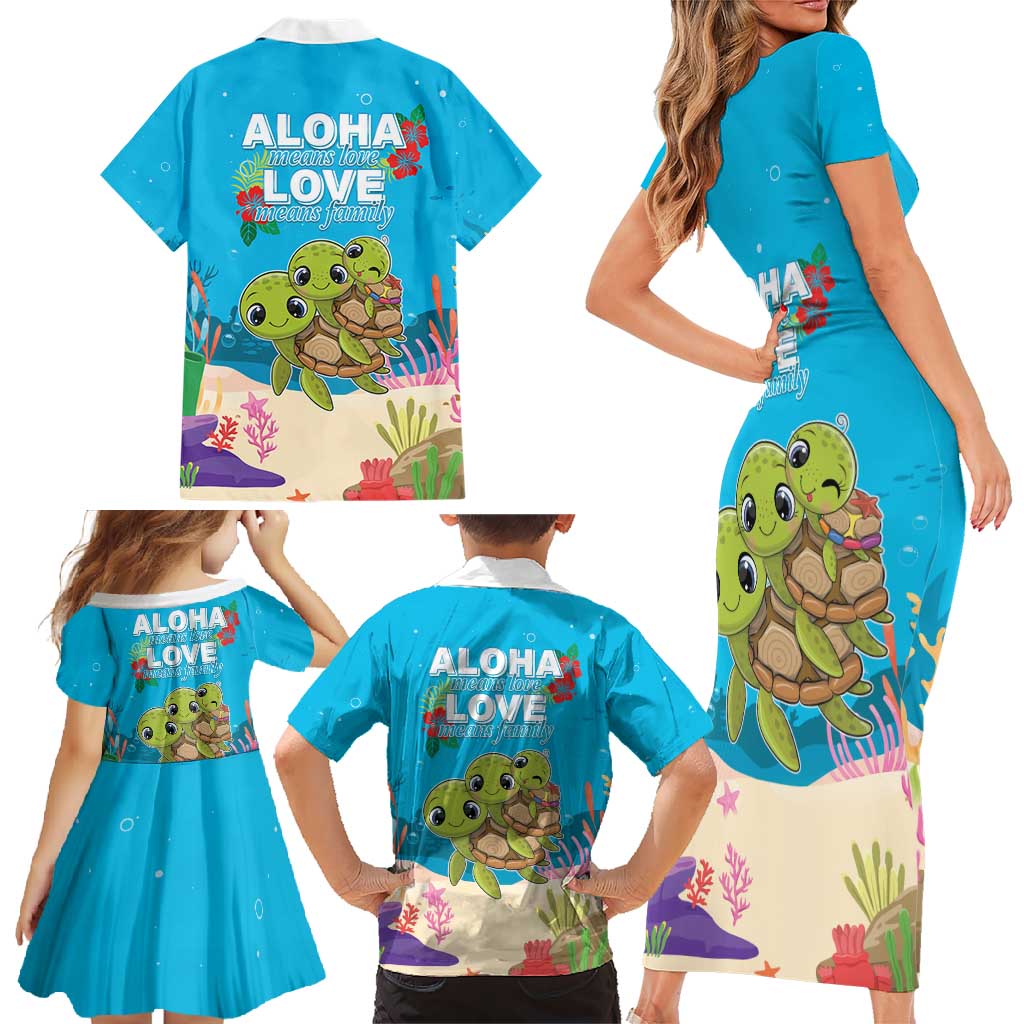 Ohana Hawaii Family Matching Short Sleeve Bodycon Dress and Hawaiian Shirt Kawaii Family Turtle LT05 - Polynesian Pride
