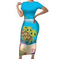 Ohana Hawaii Family Matching Short Sleeve Bodycon Dress and Hawaiian Shirt Kawaii Family Turtle LT05 Mom's Dress Blue - Polynesian Pride