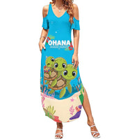 Ohana Hawaii Family Matching Summer Maxi Dress and Hawaiian Shirt Kawaii Family Turtle LT05 Mom's Dress Blue - Polynesian Pride
