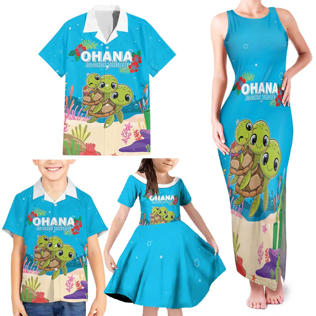 Ohana Hawaii Family Matching Tank Maxi Dress and Hawaiian Shirt Kawaii Family Turtle LT05 - Polynesian Pride