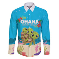 Ohana Hawaii Family Matching Tank Maxi Dress and Hawaiian Shirt Kawaii Family Turtle LT05 Dad's Shirt - Long Sleeve Blue - Polynesian Pride