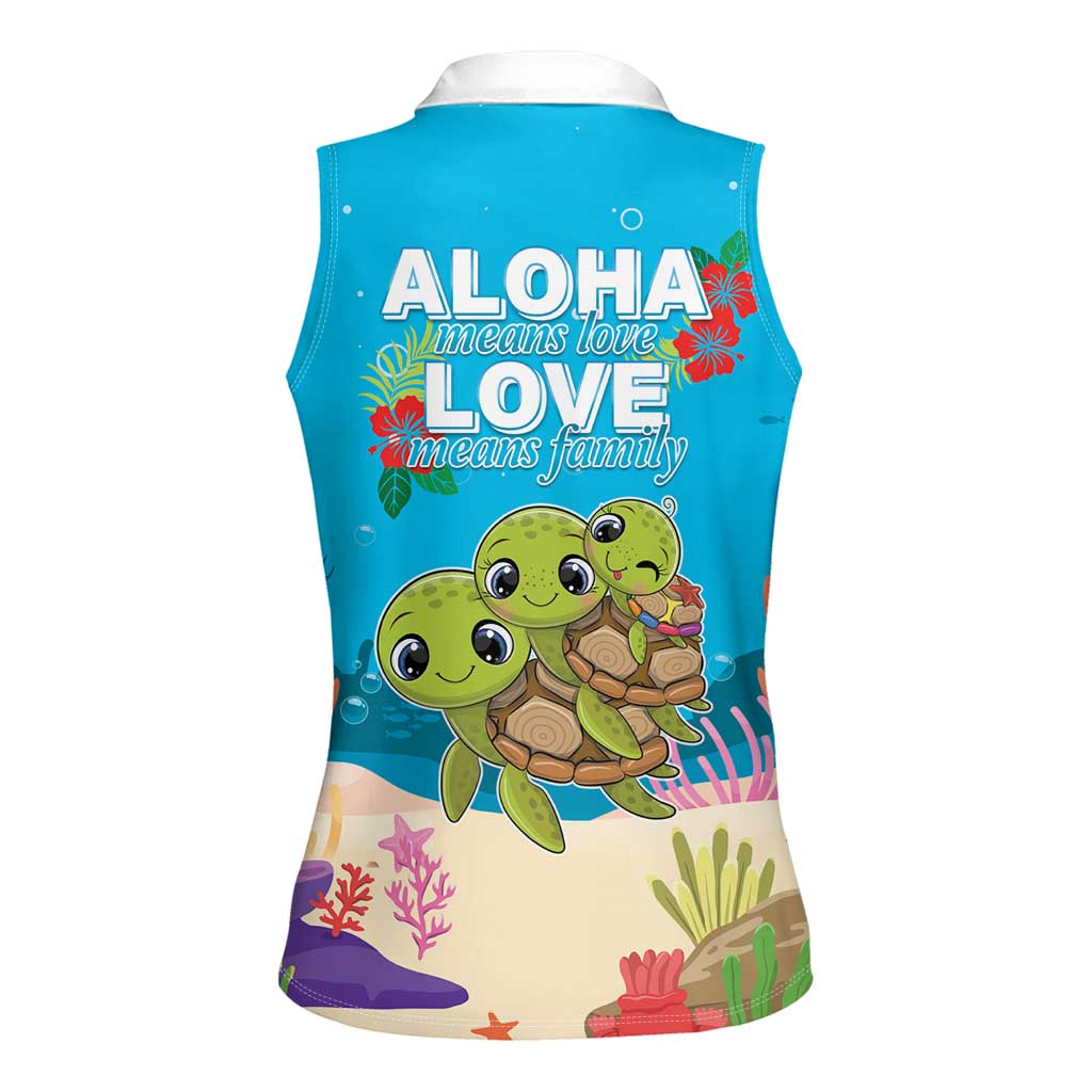 Ohana Hawaii Women Sleeveless Polo Shirt Kawaii Family Turtle