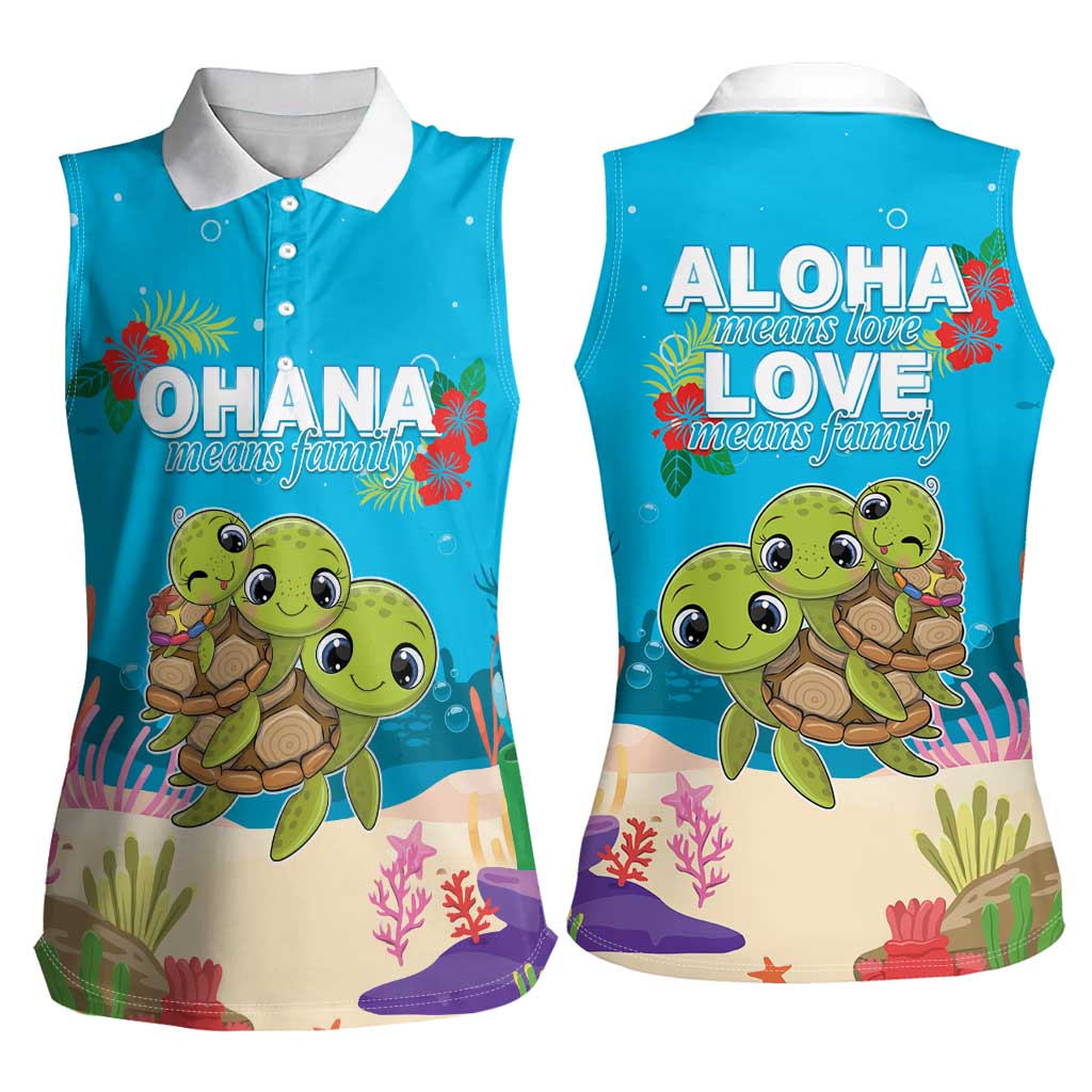 Ohana Hawaii Women Sleeveless Polo Shirt Kawaii Family Turtle