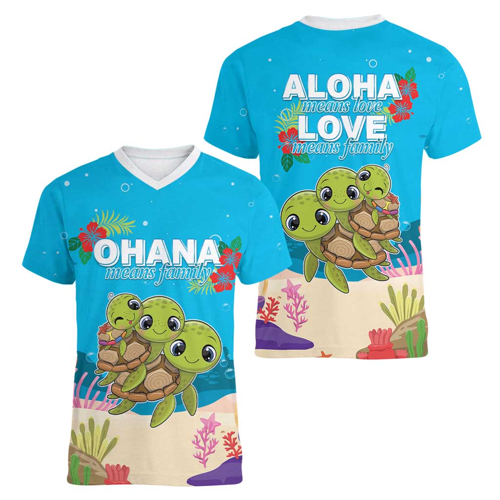 Ohana Hawaii Women V-Neck T-Shirt Kawaii Family Turtle