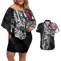 Hawaii King Flag Couples Matching Off Shoulder Short Dress and Hawaiian Shirt Hawaiian Maile Lei - Polynesian Pride