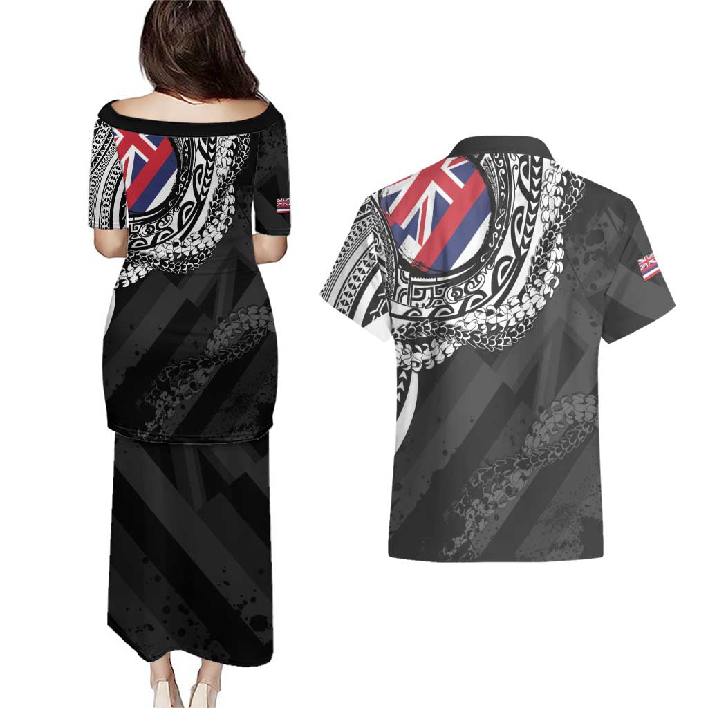 Hawaii King Flag Couples Matching Puletasi and Hawaiian Shirt Hawaiian Maile Lei - Polynesian Pride