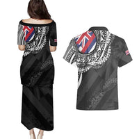 Hawaii King Flag Couples Matching Puletasi and Hawaiian Shirt Hawaiian Maile Lei - Polynesian Pride