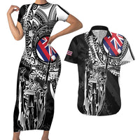 Hawaii King Flag Couples Matching Short Sleeve Bodycon Dress and Hawaiian Shirt Hawaiian Maile Lei - Polynesian Pride