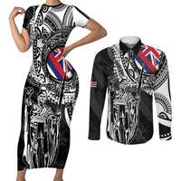 Hawaii King Flag Couples Matching Short Sleeve Bodycon Dress and Long Sleeve Button Shirt Hawaiian Maile Lei - Polynesian Pride