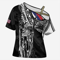 Hawaii King Flag Cross Shoulder Shirt Hawaiian Maile Lei - Polynesian Pride
