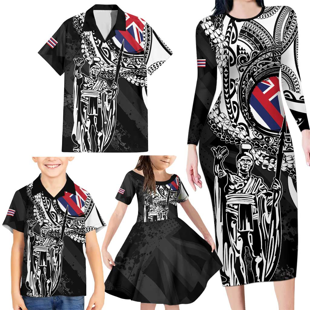 Hawaii King Flag Family Matching Long Sleeve Bodycon Dress and Hawaiian Shirt Hawaiian Maile Lei - Polynesian Pride