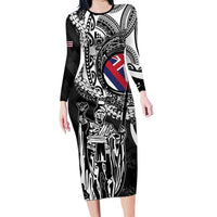 Hawaii King Flag Family Matching Long Sleeve Bodycon Dress and Hawaiian Shirt Hawaiian Maile Lei LT05 Mom's Dress Black - Polynesian Pride