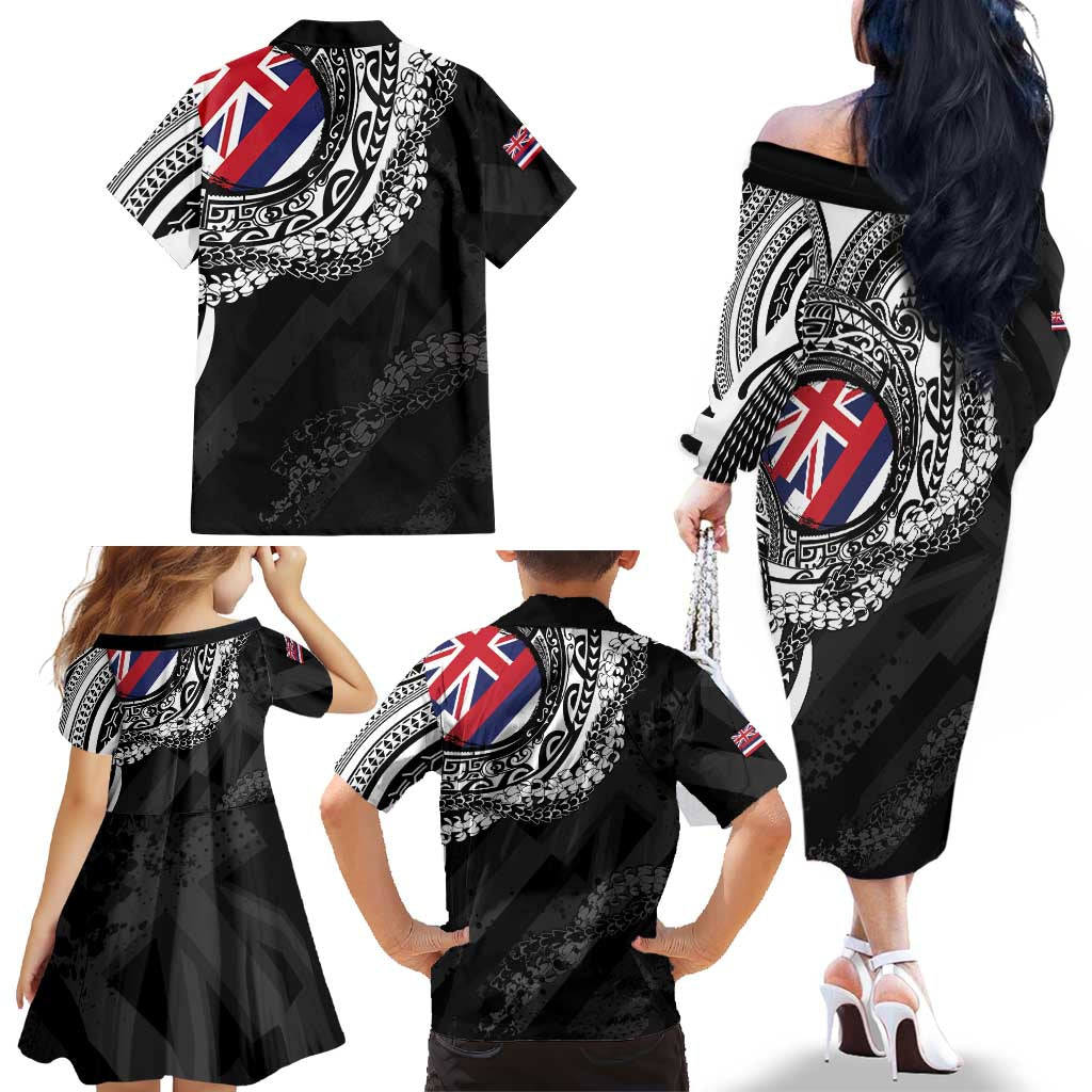 Hawaii King Flag Family Matching Off The Shoulder Long Sleeve Dress and Hawaiian Shirt Hawaiian Maile Lei LT05 - Polynesian Pride
