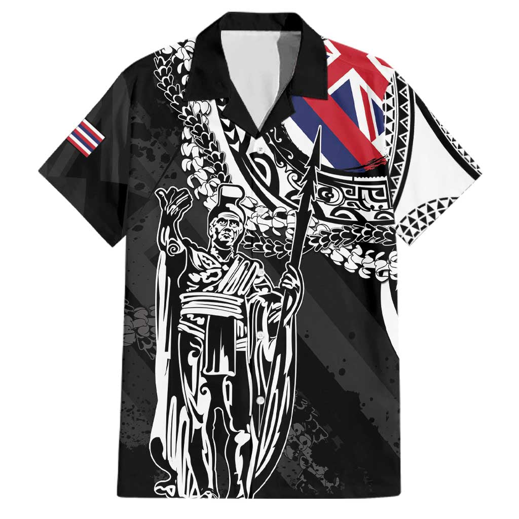 Hawaii King Flag Family Matching Off The Shoulder Long Sleeve Dress and Hawaiian Shirt Hawaiian Maile Lei LT05 Dad's Shirt - Short Sleeve Black - Polynesian Pride