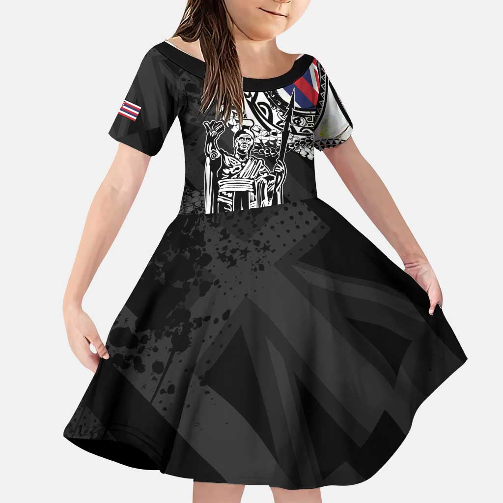 Hawaii King Flag Family Matching Short Sleeve Bodycon Dress and Hawaiian Shirt Hawaiian Maile Lei LT05 Daughter's Dress Black - Polynesian Pride