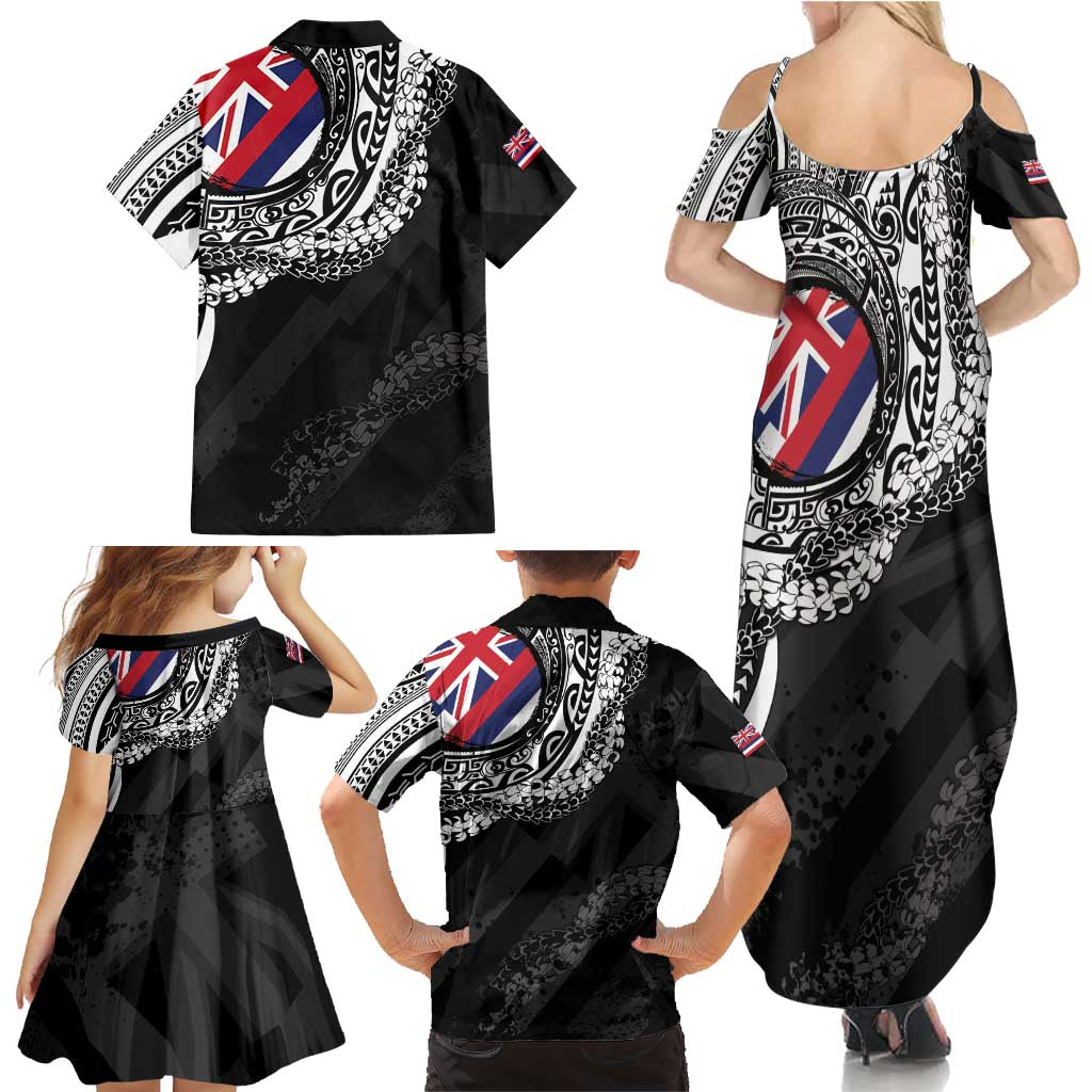 Hawaii King Flag Family Matching Summer Maxi Dress and Hawaiian Shirt Hawaiian Maile Lei - Polynesian Pride