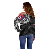Hawaii King Flag Off Shoulder Sweater Hawaiian Maile Lei - Polynesian Pride