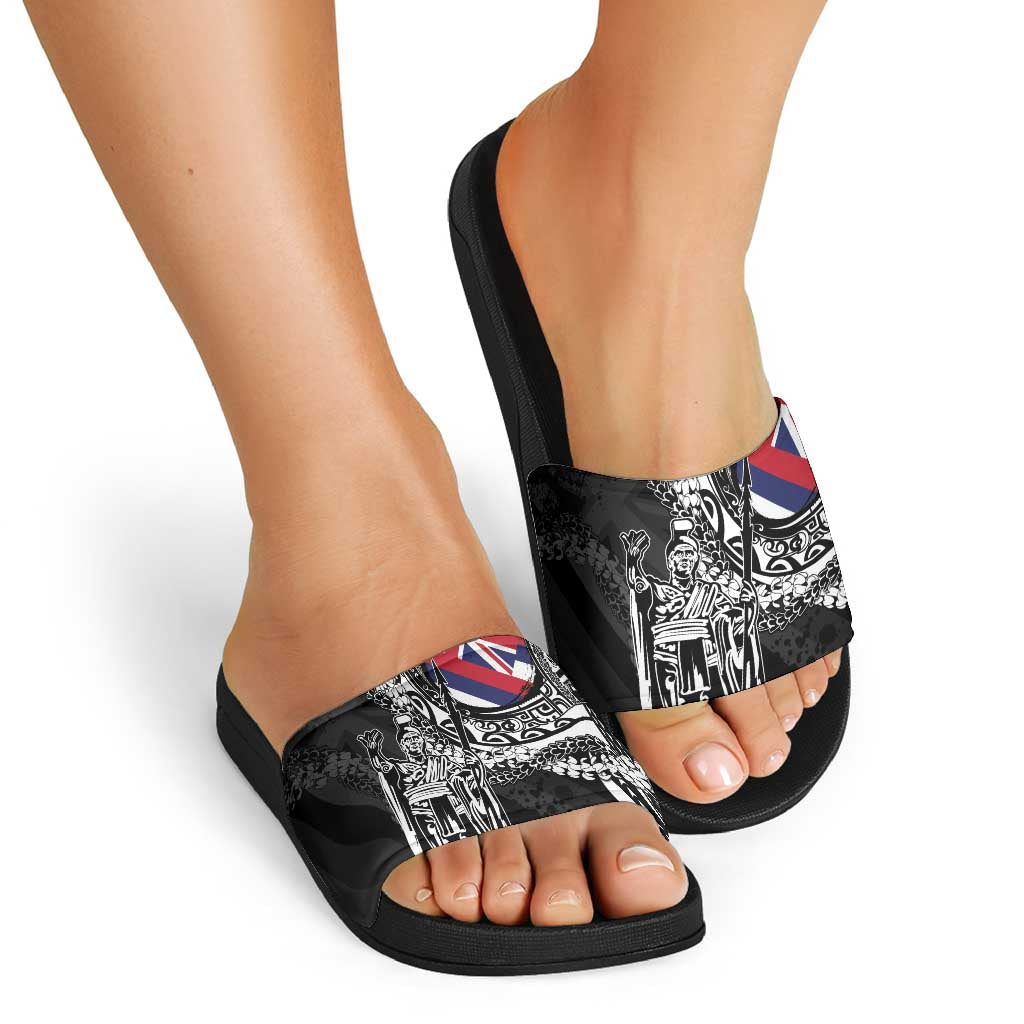Hawaii King Flag Slide Sandals Hawaiian Maile Lei - Polynesian Pride