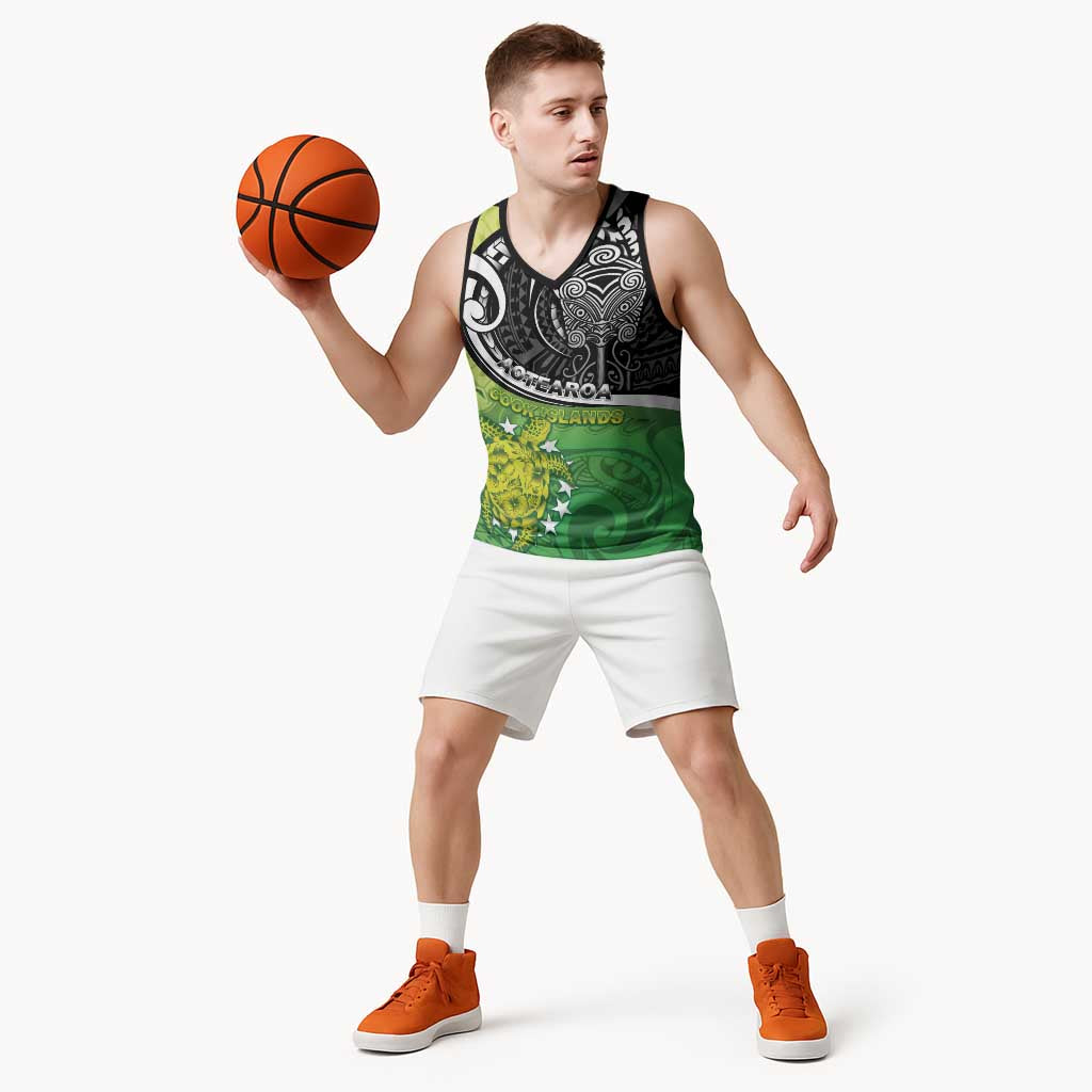 Custom New Zealand Cook Islands Basketball Jersey Maori Tiki With Circle Stars Turtle - Polynesian Pride