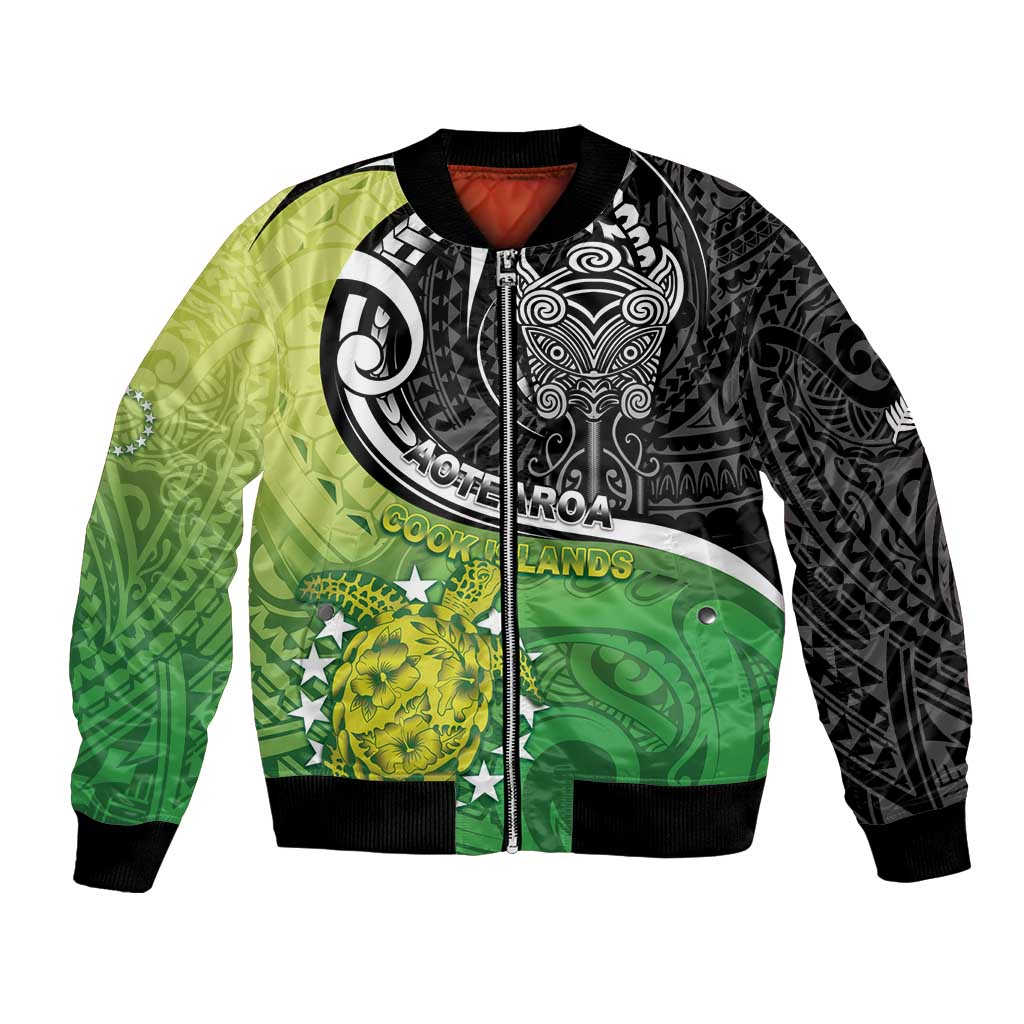 Personalised New Zealand Cook Islands Bomber Jacket Maori Tiki With Circle Stars Turtle LT05 Unisex Multicolor - Polynesian Pride