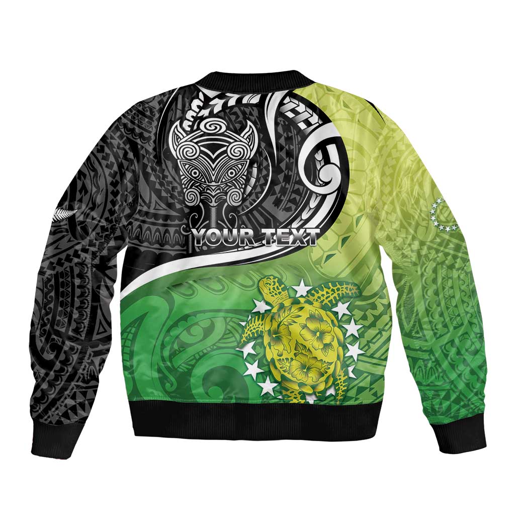 Personalised New Zealand Cook Islands Bomber Jacket Maori Tiki With Circle Stars Turtle LT05 - Polynesian Pride